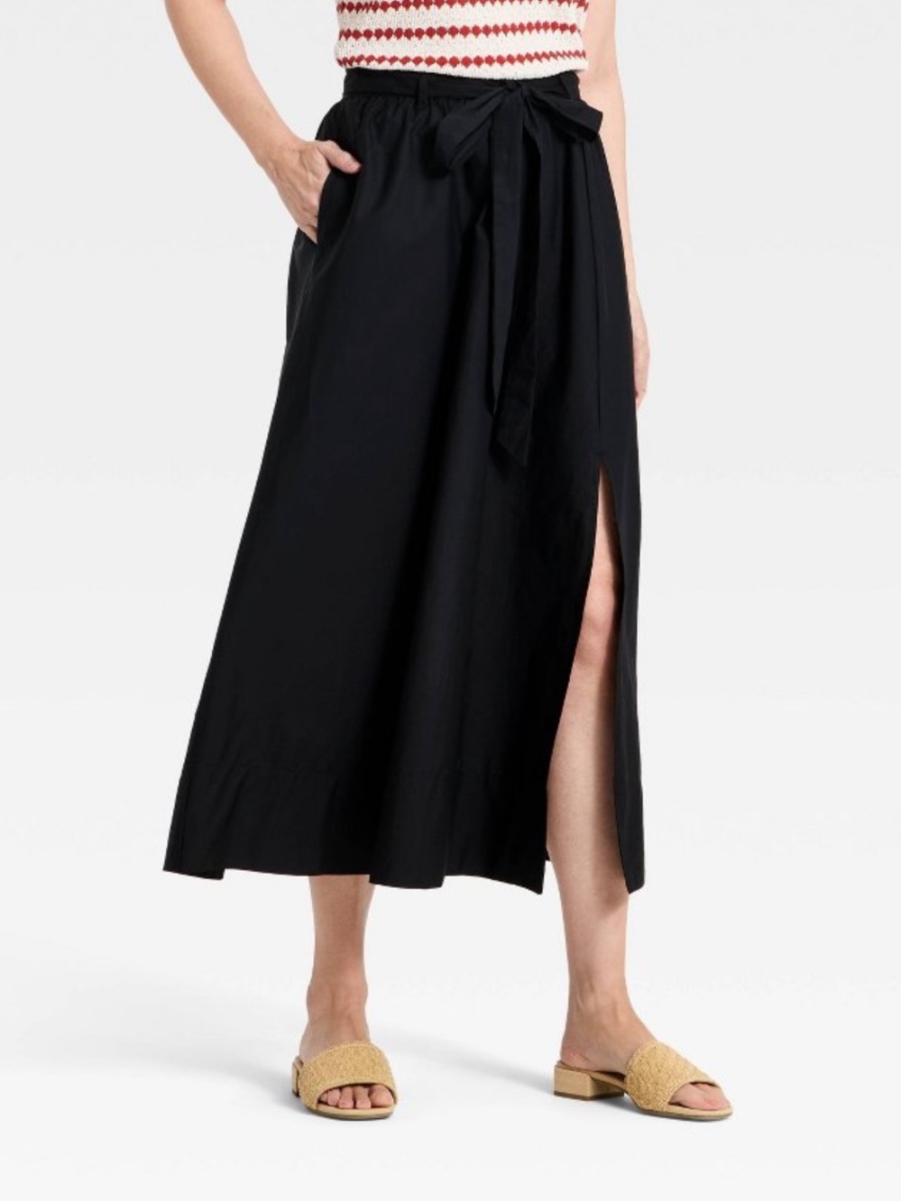 A New Day Black Belted Midi Maxi A-Line Skirt